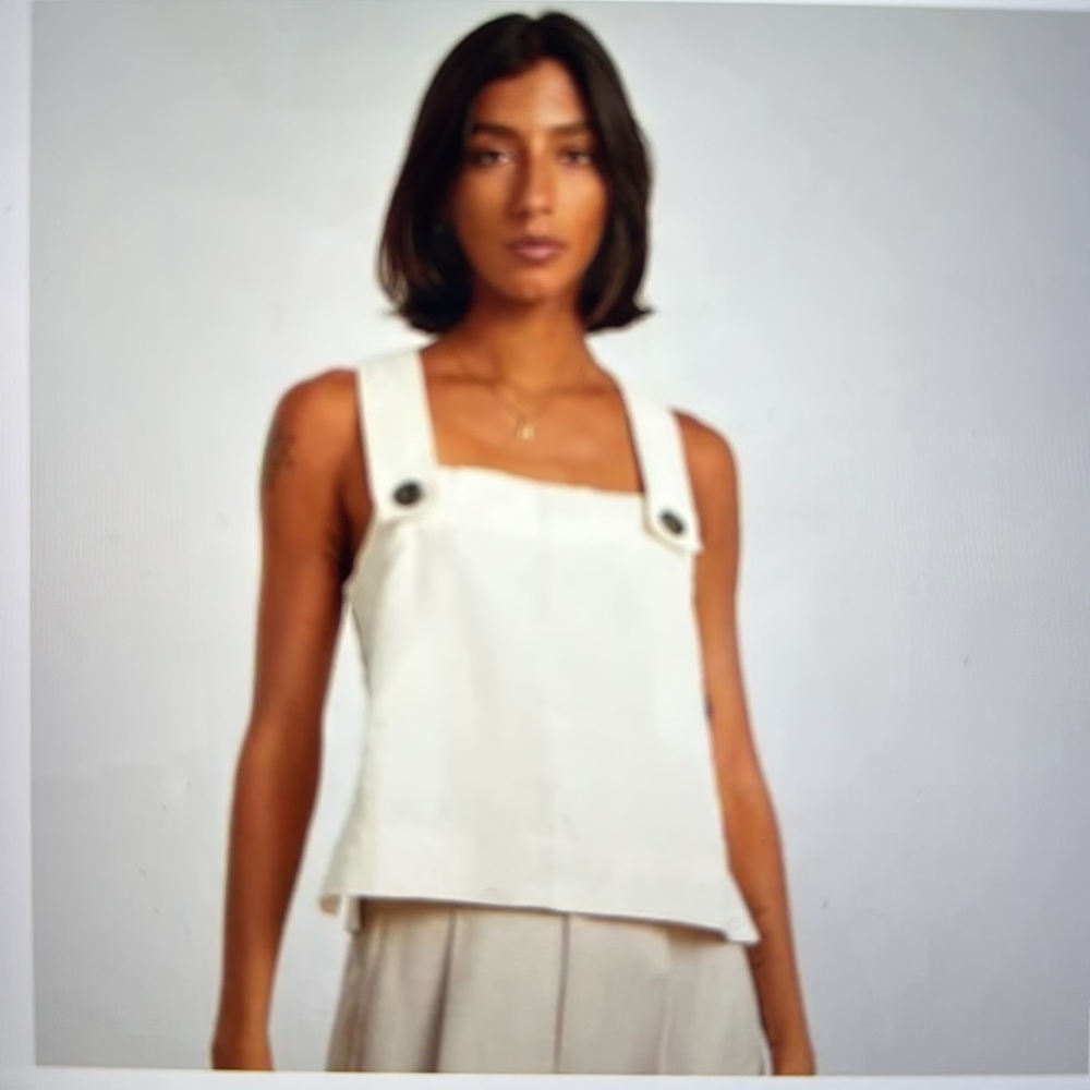 Everlane Apron Linen Tank Womens 4 Cream Canvas crossover straps Lagenlook